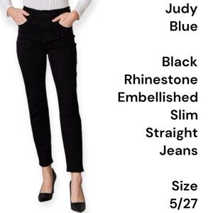 Judy Blue black rhinestone embellished slim straight stretchy jeans size 5/27